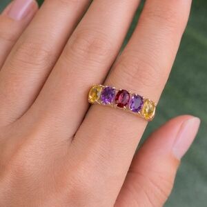 Sterling Silver Multistone Band Ring Amethyst Garnet Citrine Size 8